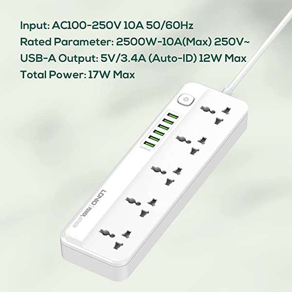 LDNIO SC5614 Power Strip Surge Protector with 5 AC Outlets + 6 USB Extension Power Cord