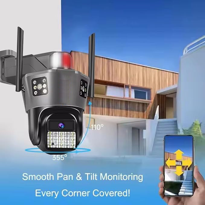 4G Triple Lens 9Mp CCTV Camera with Two Way Audio, Night Vision Color