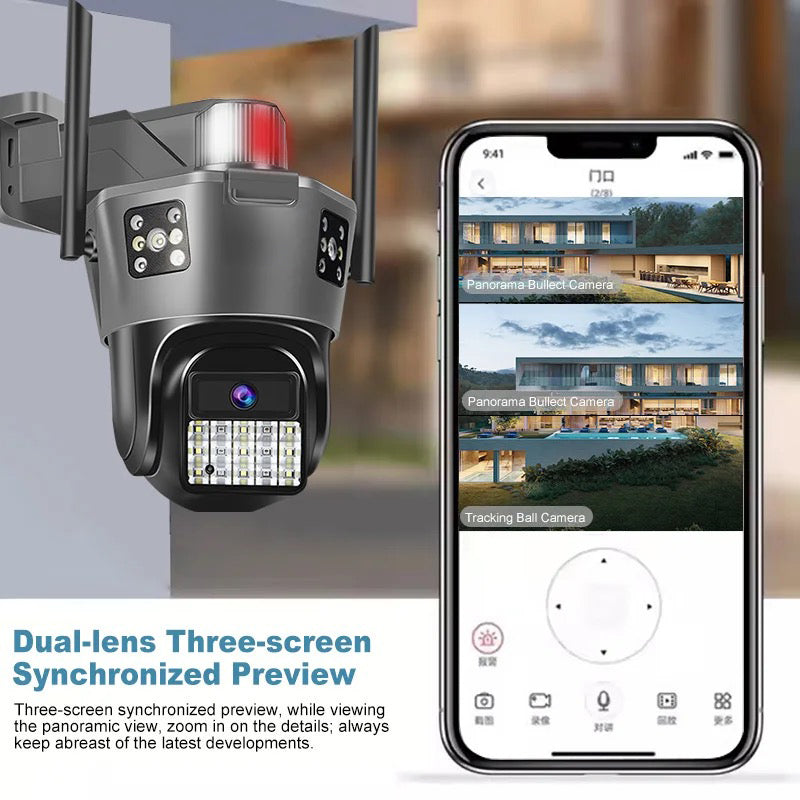 4G Triple Lens 9Mp CCTV Camera with Two Way Audio, Night Vision Color