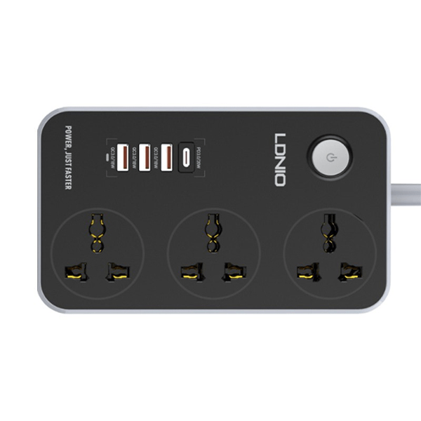 LDNIO SC3412 3 Power Socket + 20W USB-C PD + 3 USB QC3.0 Extension Power Cord