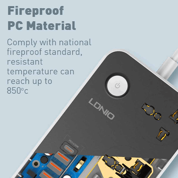 LDNIO SC3412 3 Power Socket + 20W USB-C PD + 3 USB QC3.0 Extension Power Cord