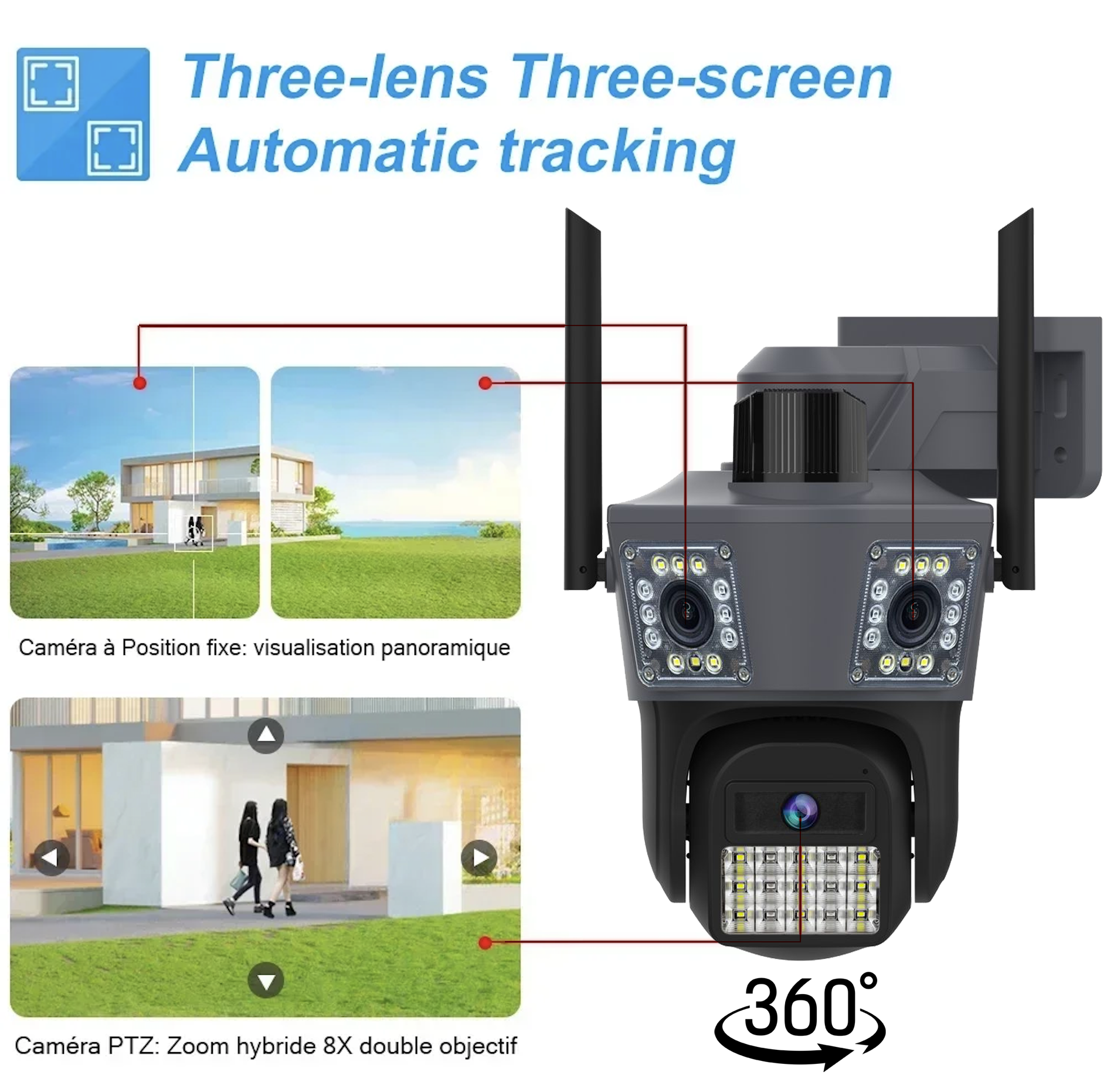 4G Triple Lens 9Mp CCTV Camera with Two Way Audio, Night Vision Color